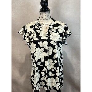 Gaharu Women’s Double Layered Chiffon & Lace Floral Tunic Top Size M